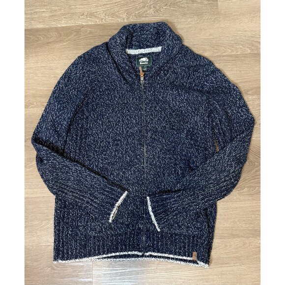 Roots Other - Roots Marled Knit Full-Zip Sweater Jacket Navy‎ White Cotton Blend Size L